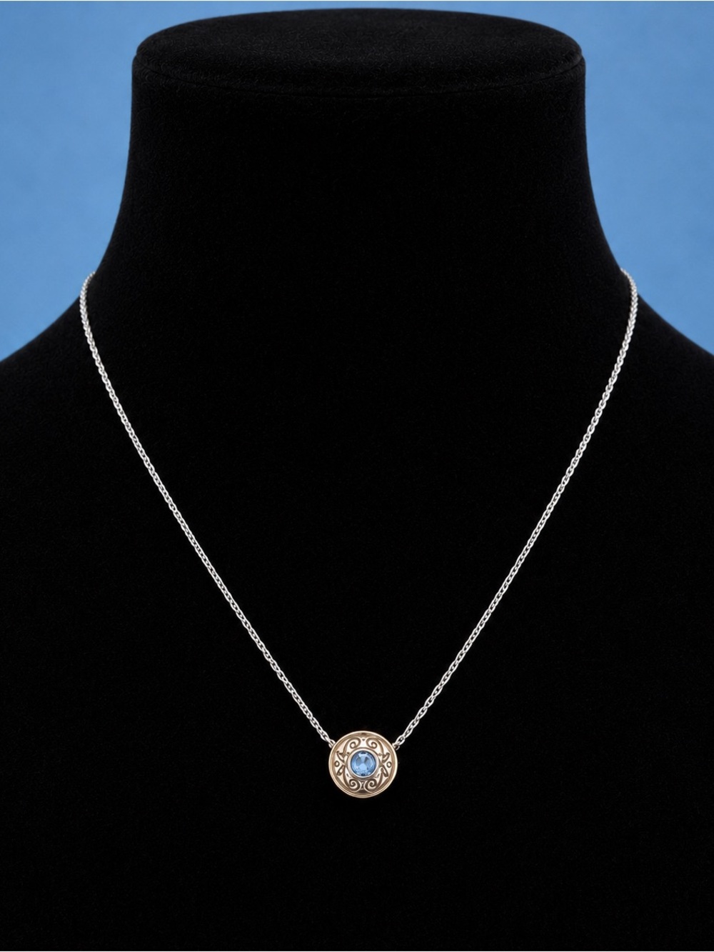 BRIGHTON Collectable Blue Crystal Decorative Bezel Slide Necklace 17"-18.75" L